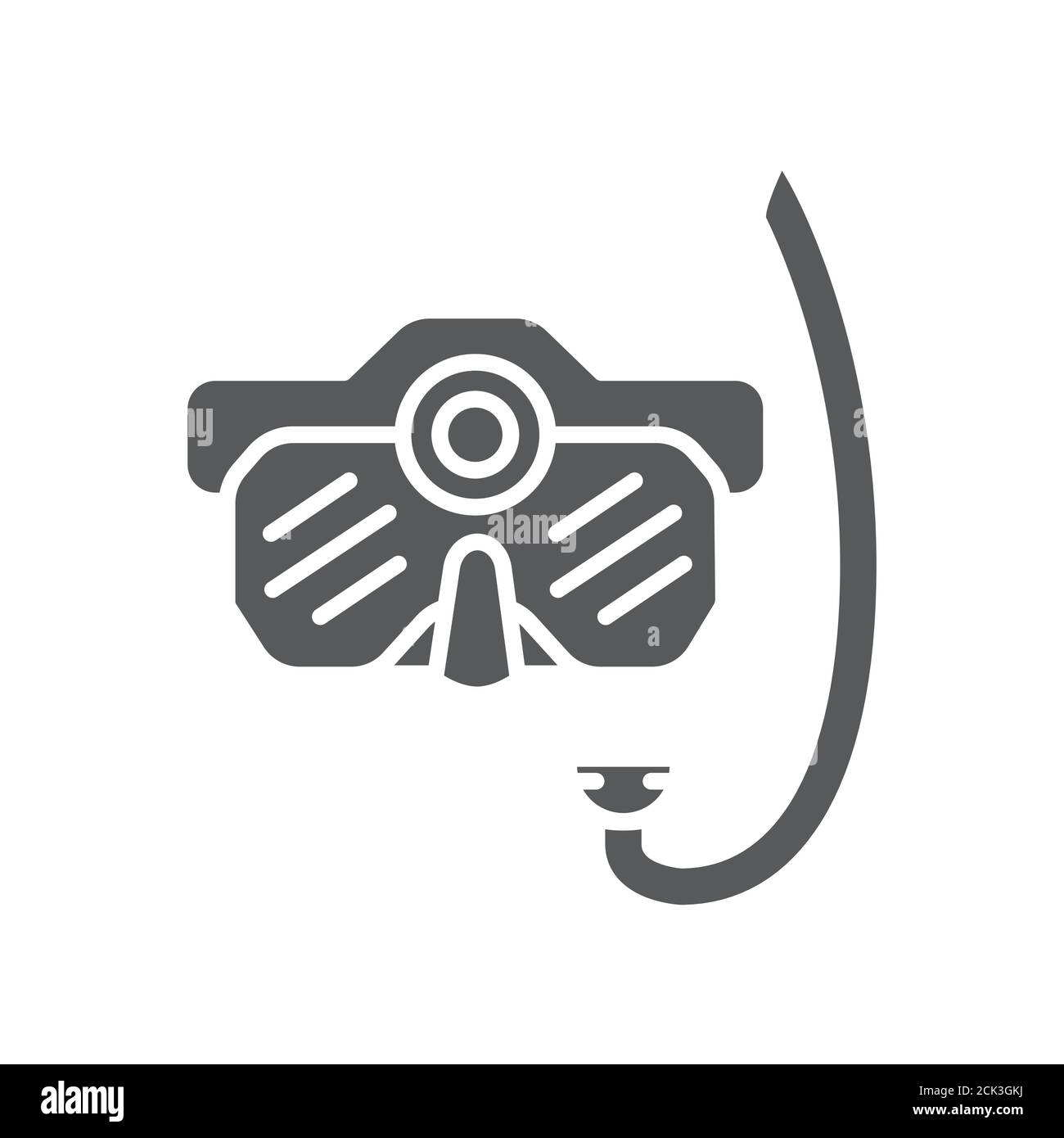 Maschera subacquea con icona di glifo nera con Action Camera. Concetto di dispositivo elettronico impermeabile. Pittogramma per pagina web, app mobile, promo. Schermata UI UX. Utente Illustrazione Vettoriale