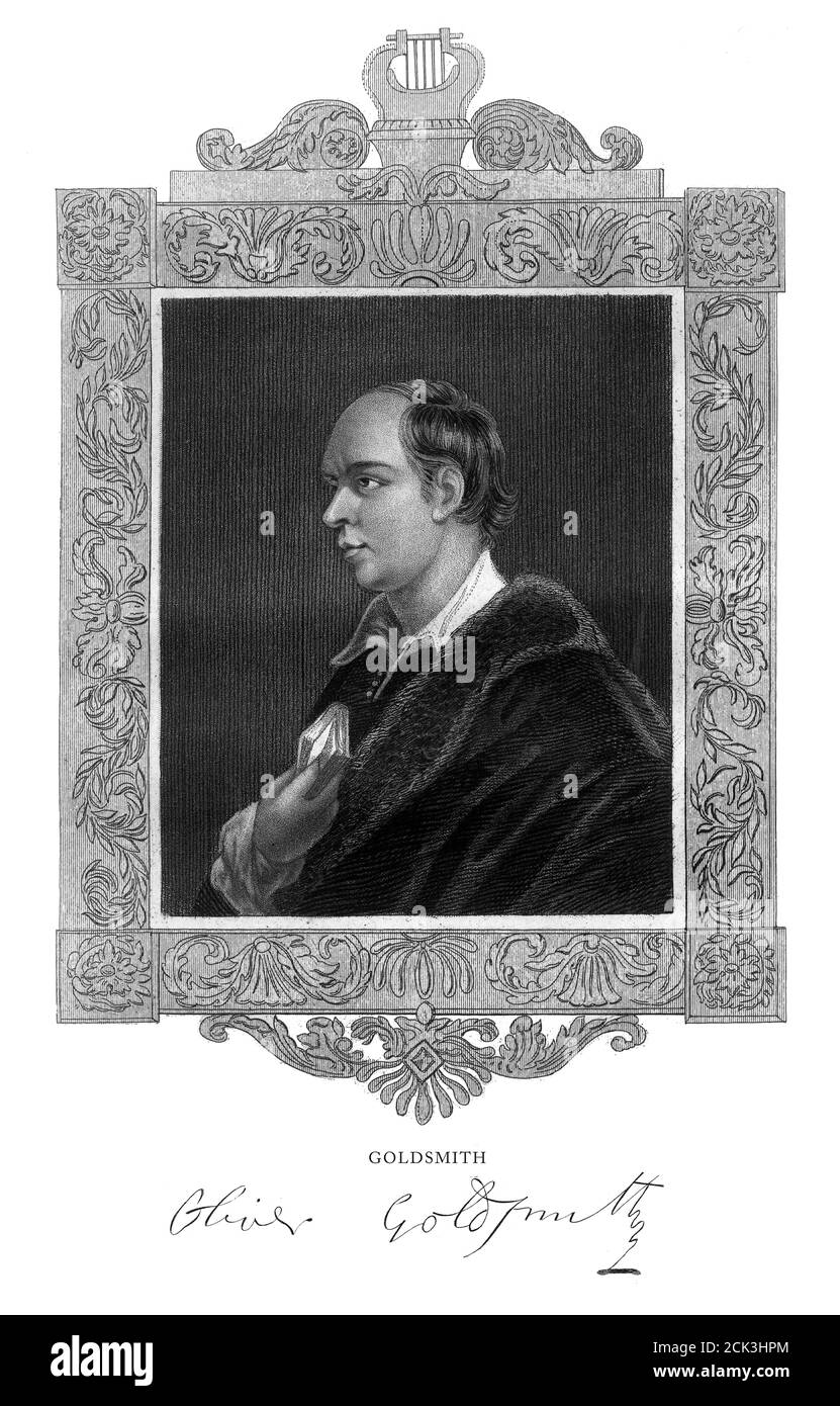 Vintage, Oliver Goldsmith, English Victorian Engraving, 1840 Foto Stock