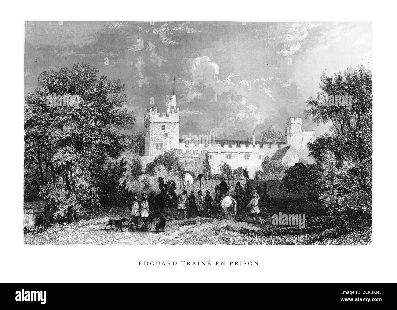 Vintage, Re Edoardo i portato in carcere, inglese vittoriano incisione, 1840 Foto Stock