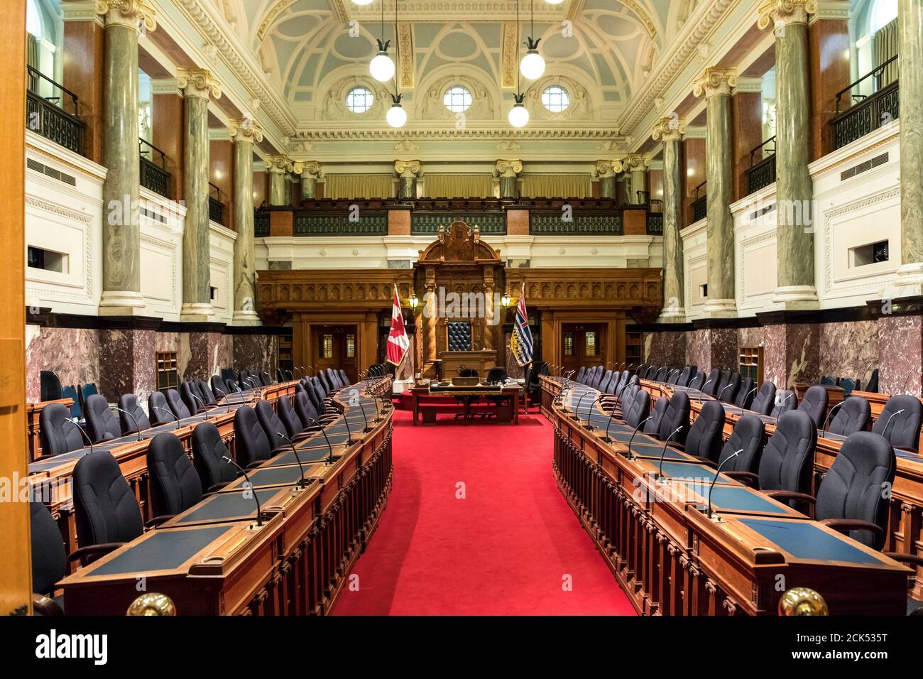 Interno della Camera legislativa Provinciale della Columbia Britannica a Victoria, BC, Canada Foto Stock