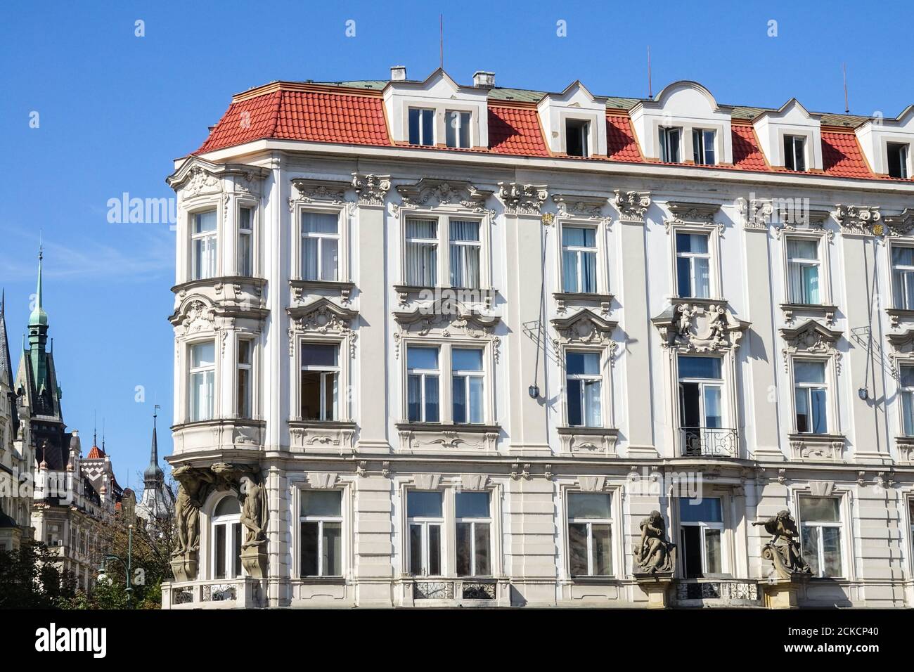 L'Oppelt-House Old Town Square Praga, Franz Kafka ha vissuto al piano superiore da 1913 appartamenti di lusso Praga Foto Stock