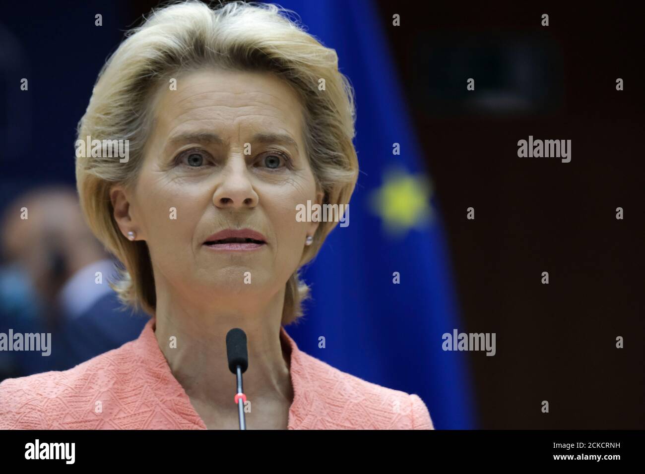 Bruxelles, Belgio. 16 Set 2020. Il presidente della Commissione europea Ursula von Der Leyen presenta il suo primo discorso sullo stato dell'Unione in una sessione plenaria del Parlamento europeo Credit: ALEXANDROS MICHAILIDIS/Alamy Live News Foto Stock