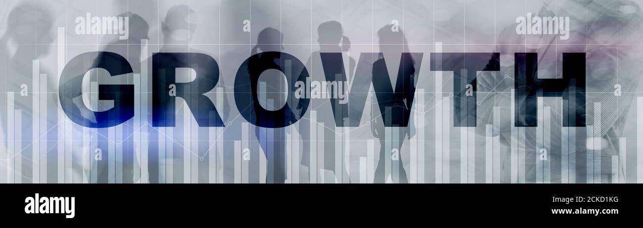 Grafici di concetto di Growth Financial che mostrano i ricavi crescenti sul background aziendale. Foto Stock