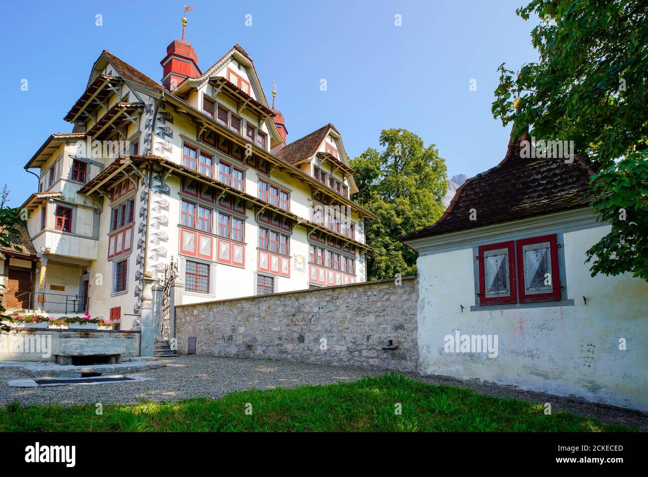 Vista della tenuta Ital Reding a Schwyz, la capitale del cantone di Svitto in Svizzera. Foto Stock