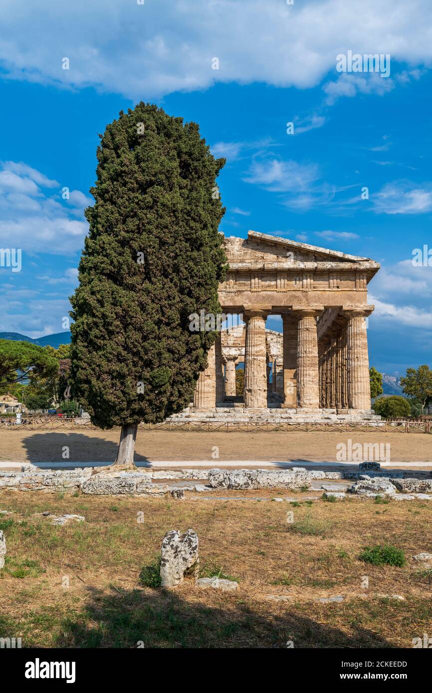 Tempio di Hera o Tempio di Nettuno, Paestum, Campania, Italia Foto Stock