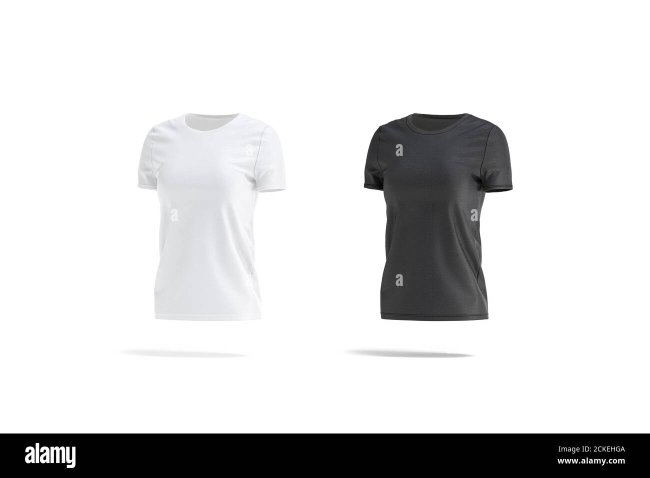 Set da mockup nero e bianco da donna con t-shirt, vista laterale Foto Stock