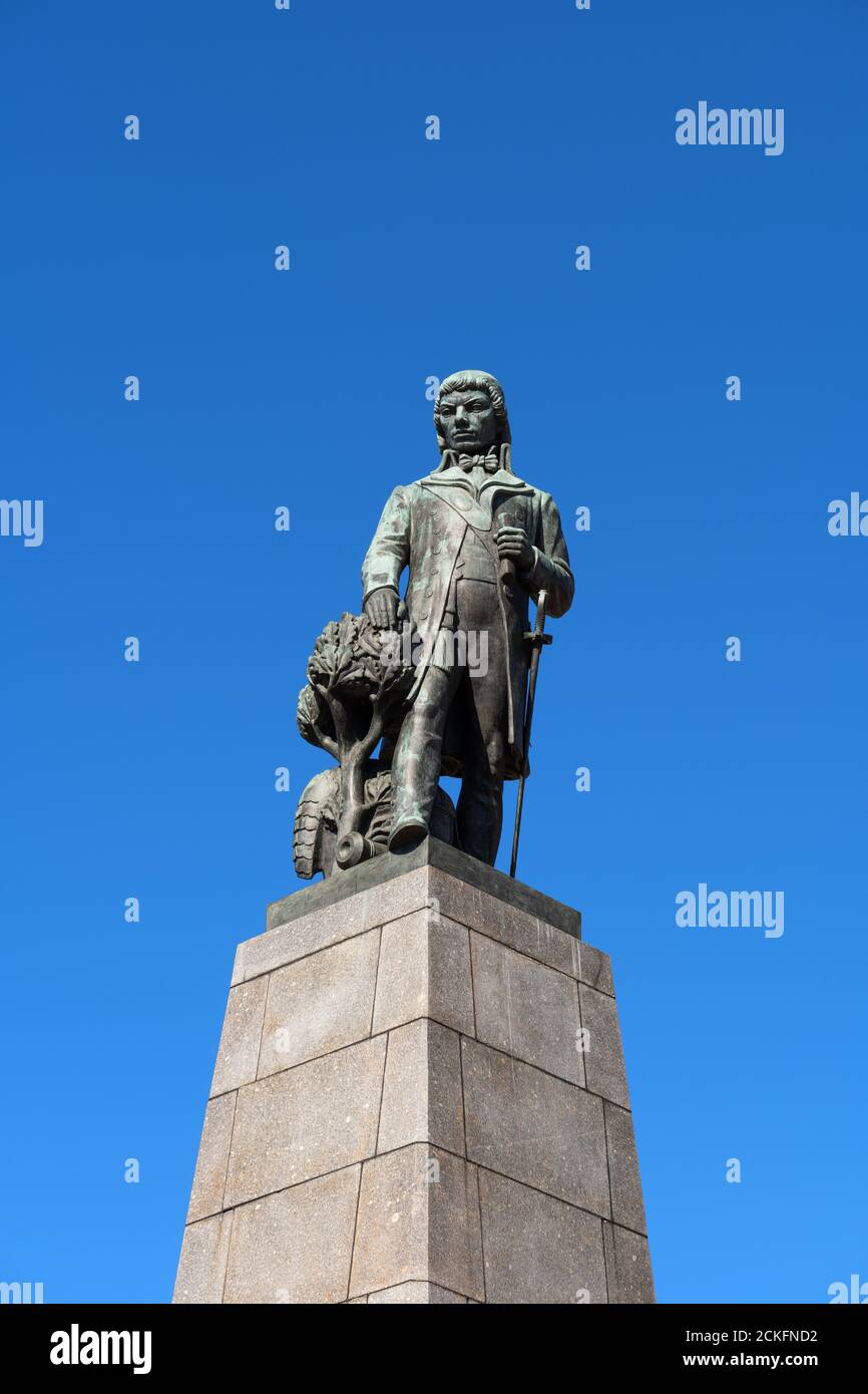 Lodz, Polonia - 5 agosto 2020: Tadeusz Kosciuszko Monumento progettato da Mieczysław Lubelski ed eretto nel 1930, punto di riferimento della città Foto Stock
