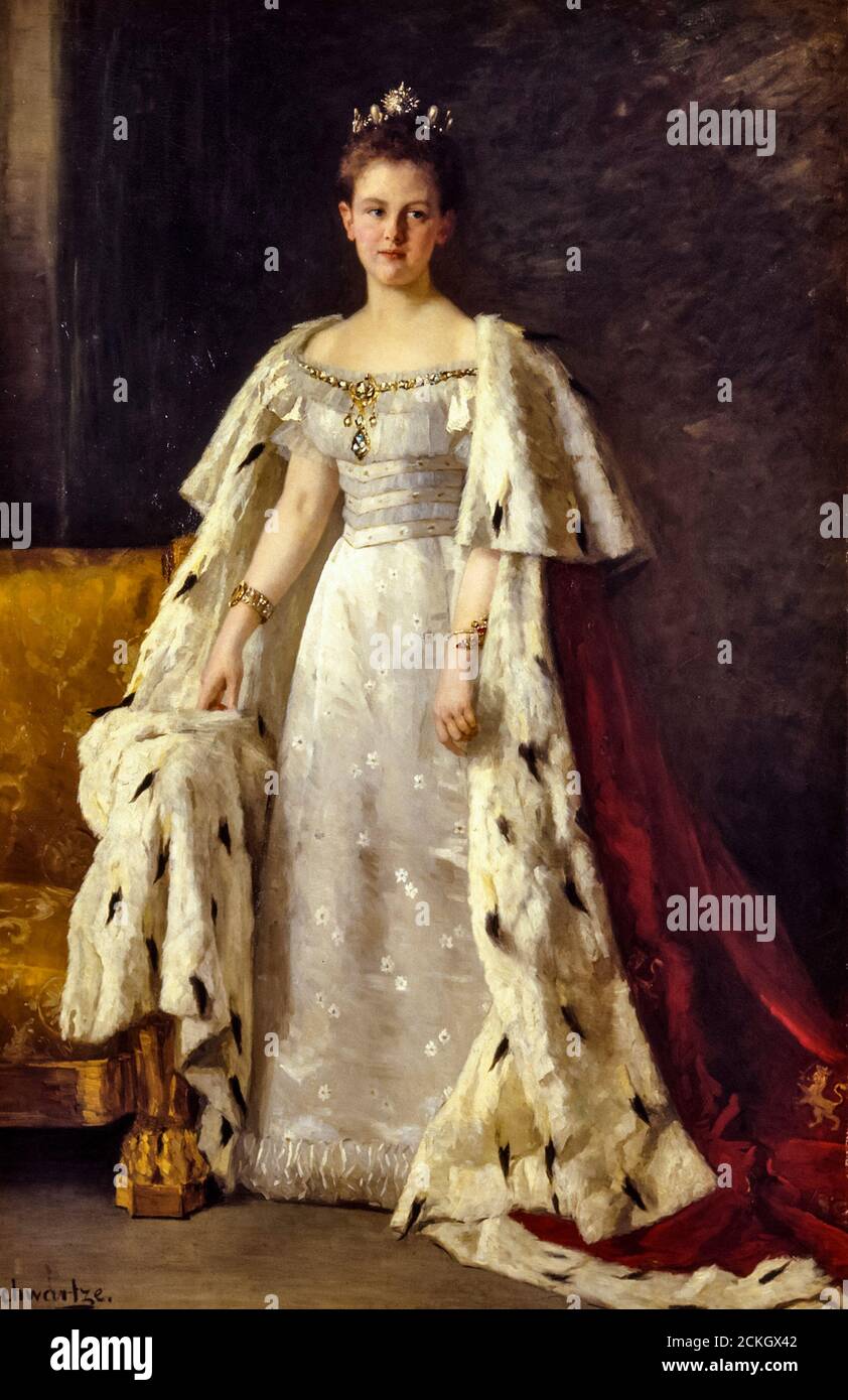Wilhelmina (1880-1962), Regina dei Paesi Bassi in Coronation accappatoi di 18 anni, ritratto di Therese Schwartze, 1898 Foto Stock