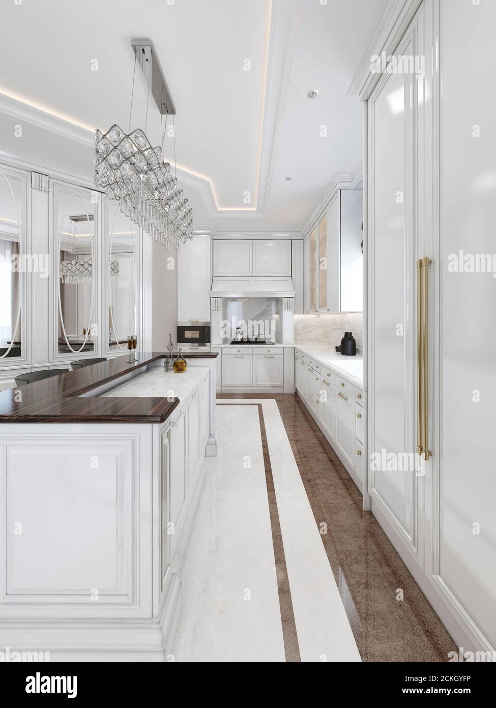 Cucina di lusso in stile classico. rendering 3d Foto Stock
