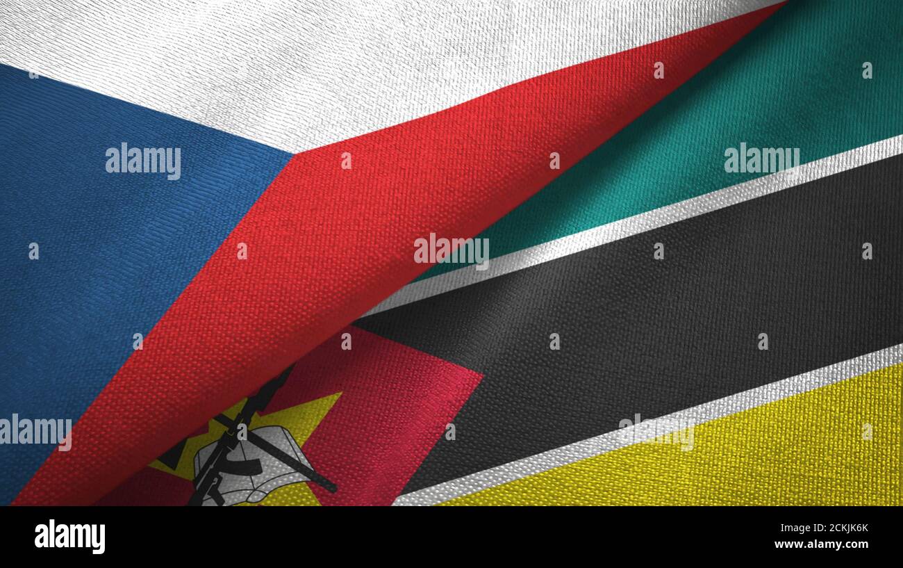 Repubblica Ceca e Mozambico due bandiere tessuto tessuto, tessuto Foto Stock