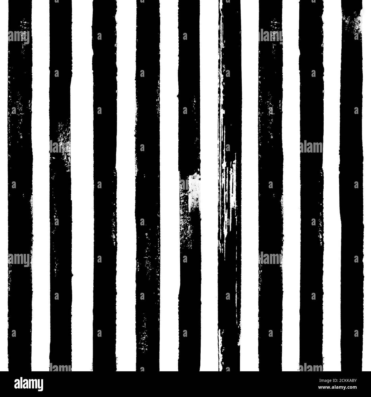 Grunge bianco e nero motivo senza giunture a righe disegnato a mano astratto. Sfondo bianco con linea pennello strisce verticali nere. Illustrazione dell'inchiostro. Stampa Foto Stock