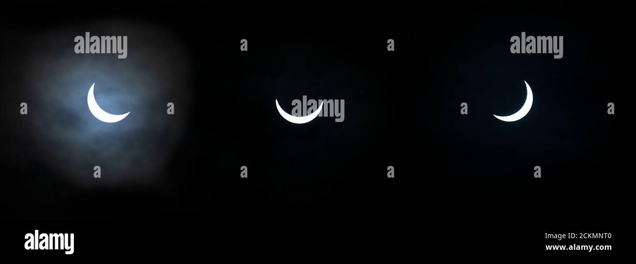 Eclissi lunare parziale fotografato a intervalli di dieci minuti come il la luna piena passa attraverso l'ombra della terra Foto Stock