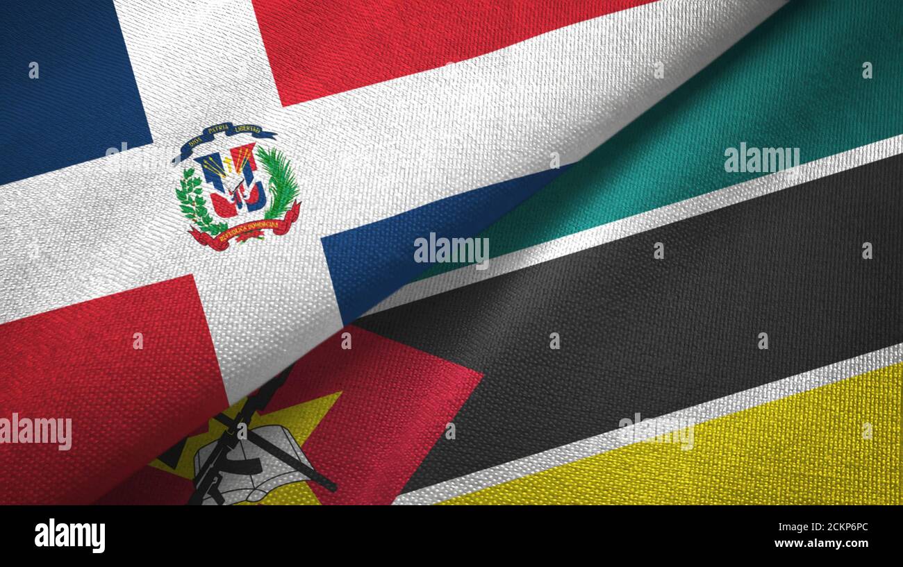 Repubblica Dominicana e Mozambico due bandiere tessuto tessuto, tessuto Foto Stock