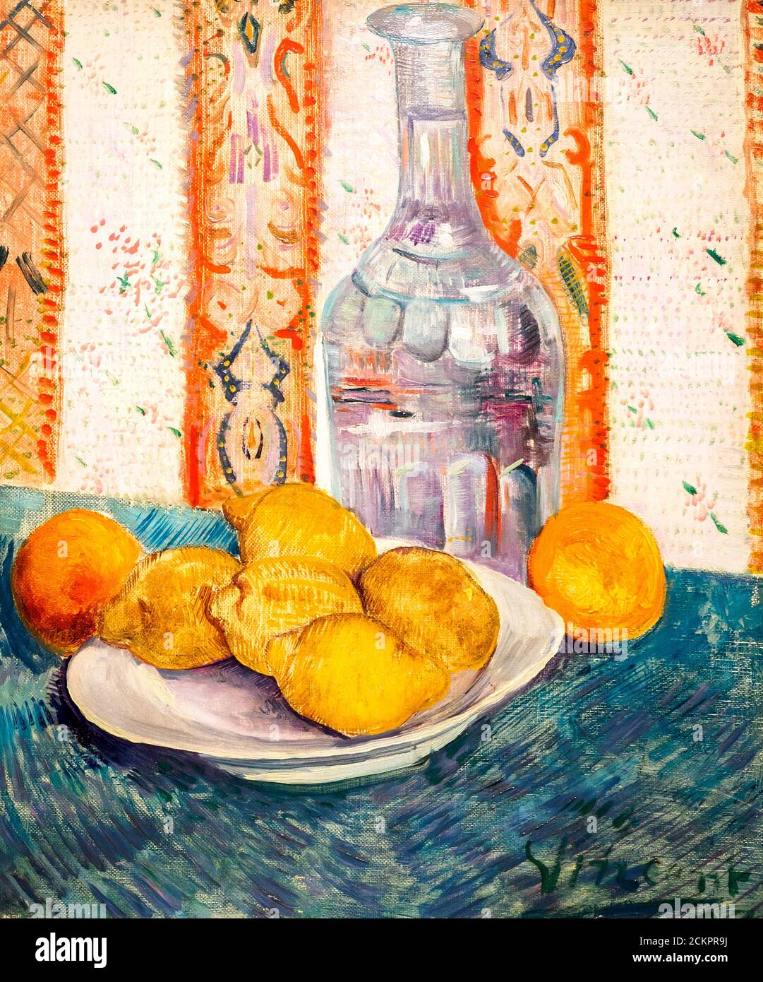 Caraffa e piatto con agrumi di Vincent van Gogh (1854-1890) olio su cartone, 1887 Foto Stock