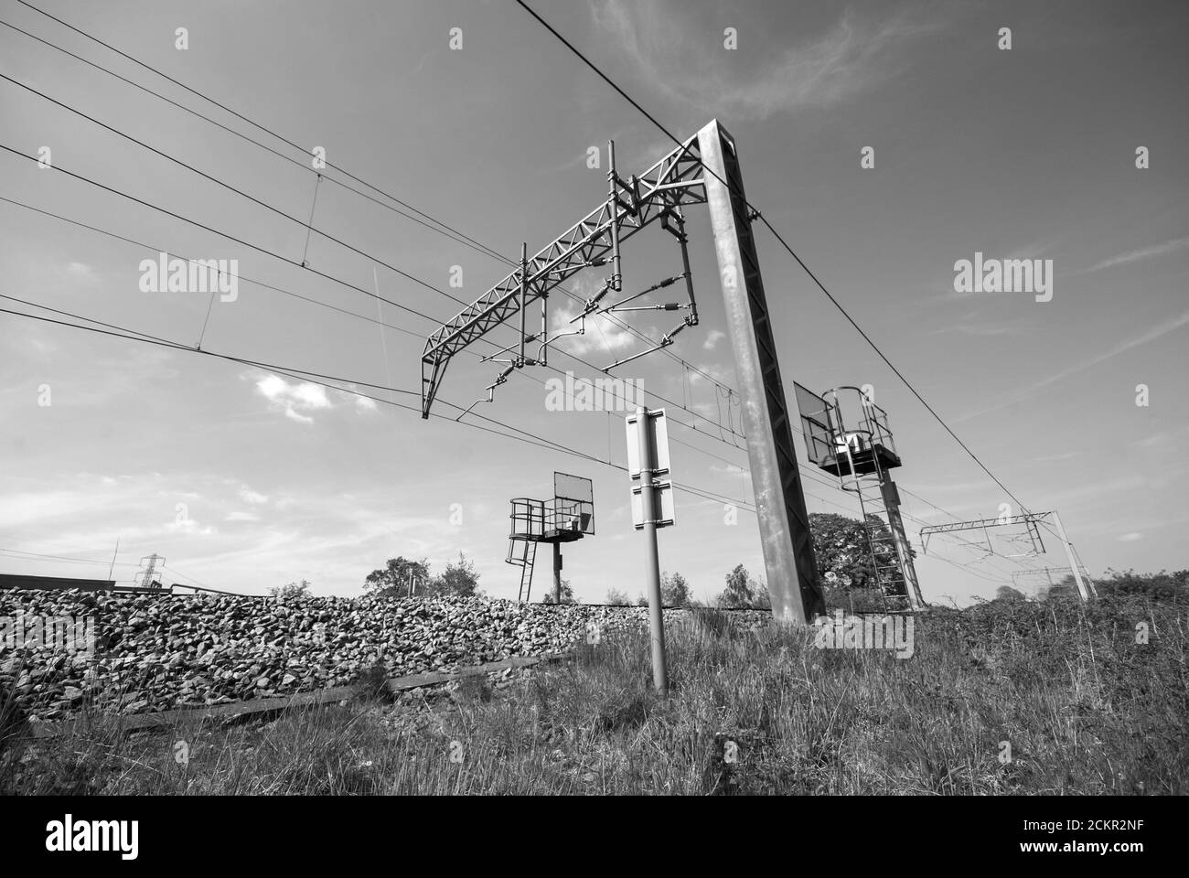 Catenaria ferroviaria elettrica Foto Stock