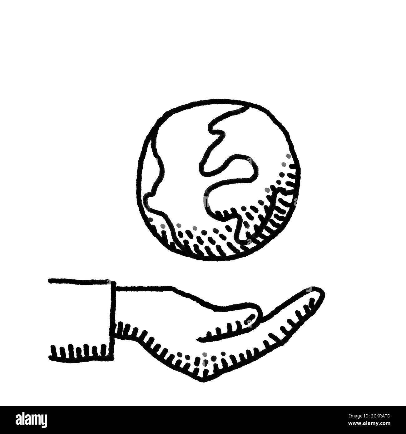 mondo e mano, simbolo della protezione ambientale Foto Stock