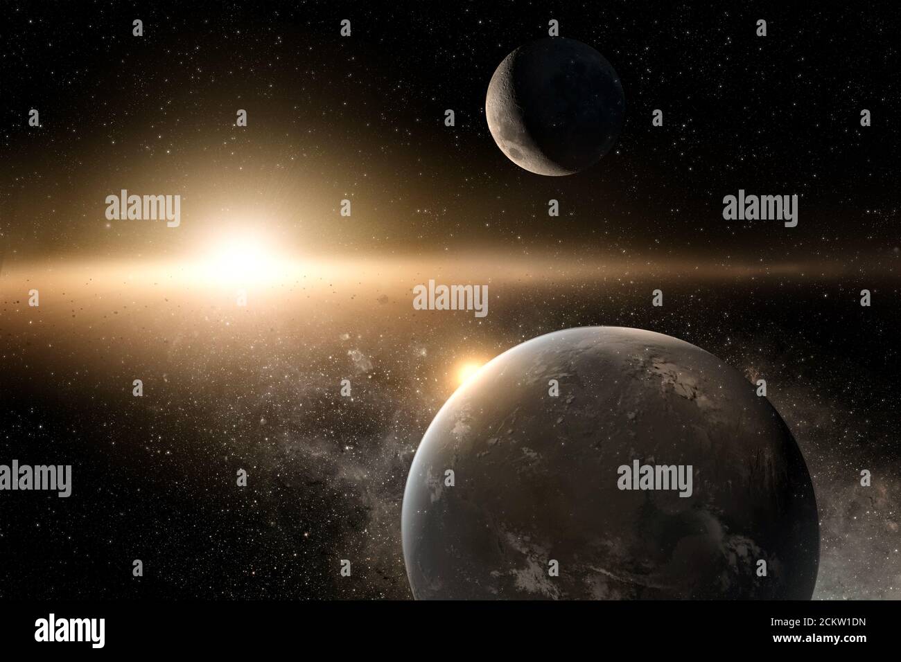 Bellezza dello spazio profondo di alta qualità, pianeti, stelle e galassie con il sole nell'universo. Elementi di questa immagine forniti dalla NASA Foto Stock