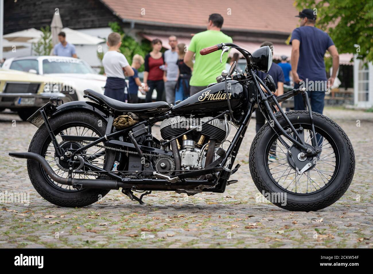 DIEDERSDORF, GERMANIA - 30 AGOSTO 2020: Il capo indiano del motociclo. La mostra di 'US Car Classics'. Foto Stock