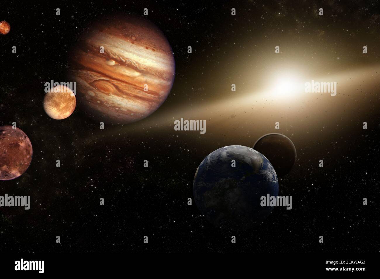 Bellezza dello spazio profondo di alta qualità, pianeti, stelle e galassie in sistema solare con il sole nell'universo. Elementi di questa immagine forniti dalla NASA Foto Stock