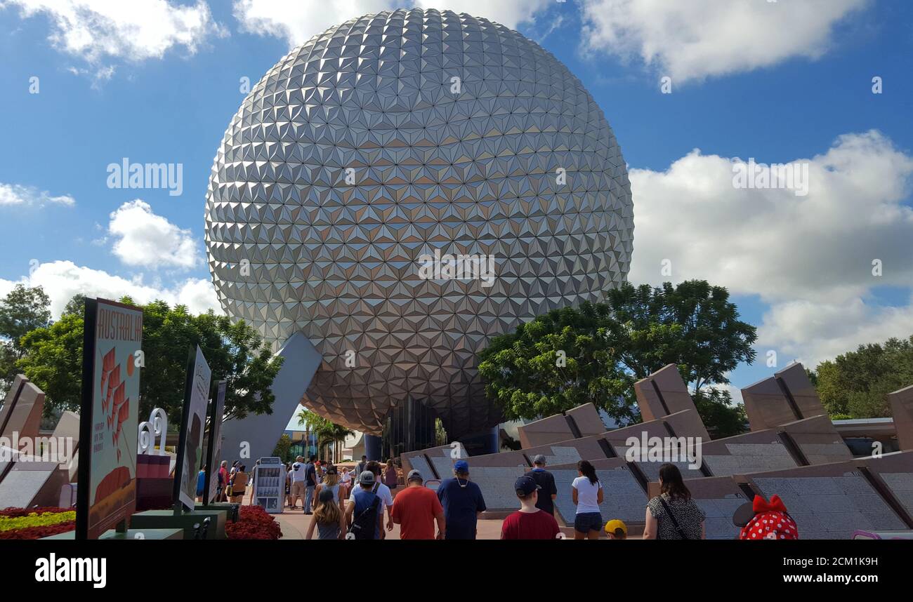 Astronave Terra, la sfera gigante al Walt Disney World, Orlando Florida, Stati Uniti Foto Stock