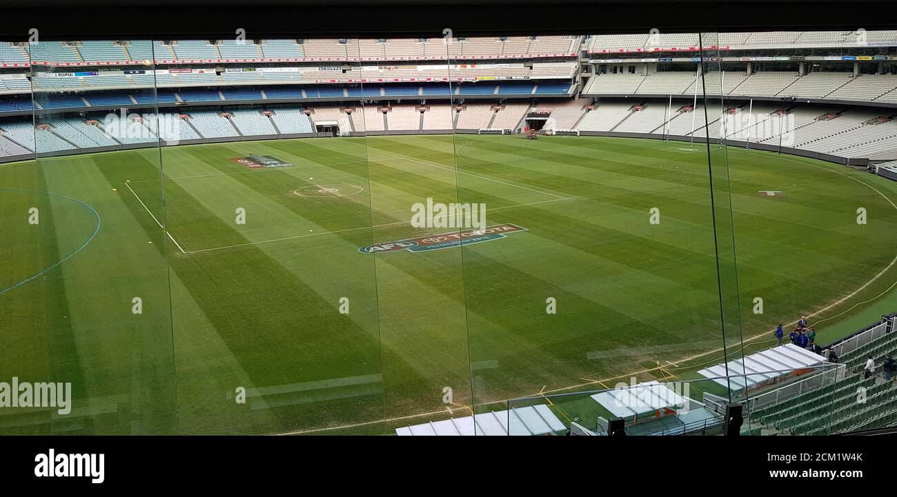 Vista del MCG (Melbourne Cricket Ground) da una Corporate Suite, Melbourne, Victoria, Australia Foto Stock