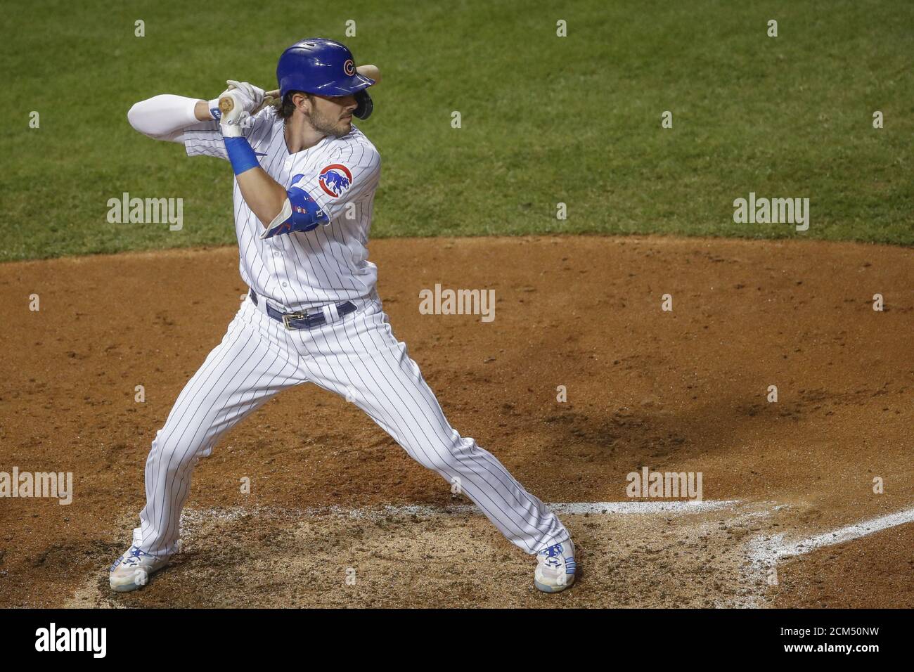 Chicago, Stati Uniti. 16 Set 2020. Il Kris Bryant di Chicago Cubs si è arenato contro gli indiani Cleveland nel terzo inning a Wrigley Field mercoledì 16 settembre 2020 a Chicago. Foto di Kamil Krzaczynski/UPI Credit: UPI/Alamy Live News Foto Stock