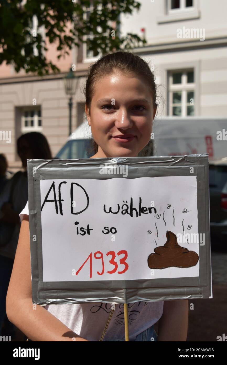 I partecipanti con i loro poster al venerdì per la futura dimostrazione Sulla Giornata mondiale del cambiamento climatico a Duesseldorf Foto Stock