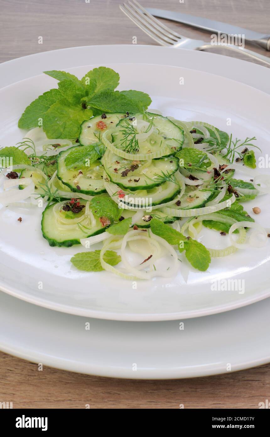 Insalata di cetrioli con menta Foto Stock