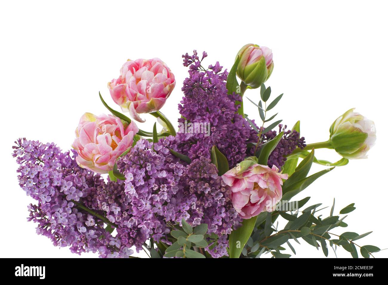 Bouquet di fiori composti da tulipani e lilla. Foto Stock