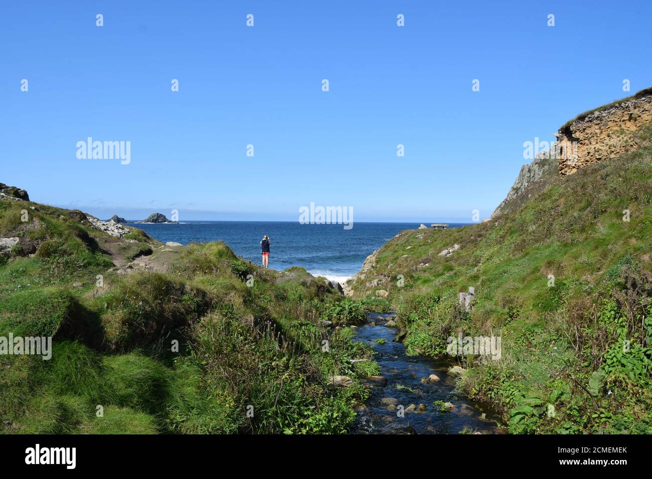 ruscello che si svuota nel paesaggio marino Foto Stock