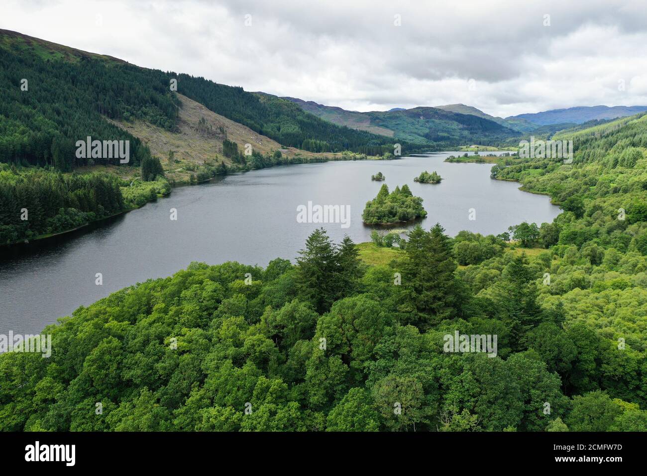 Veduta aerea del drone di Loch Chon Aberfoyle Trossachs Foto Stock