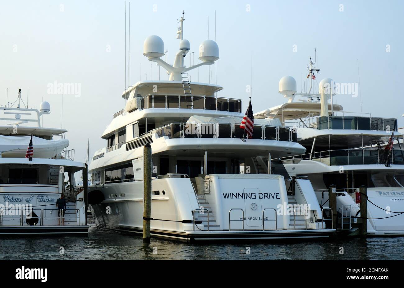 Winning Drive Yacht attraccato ad Annapolis. Lo yacht è di proprietà del miliardario Stephen Bisciotti. Foto Stock
