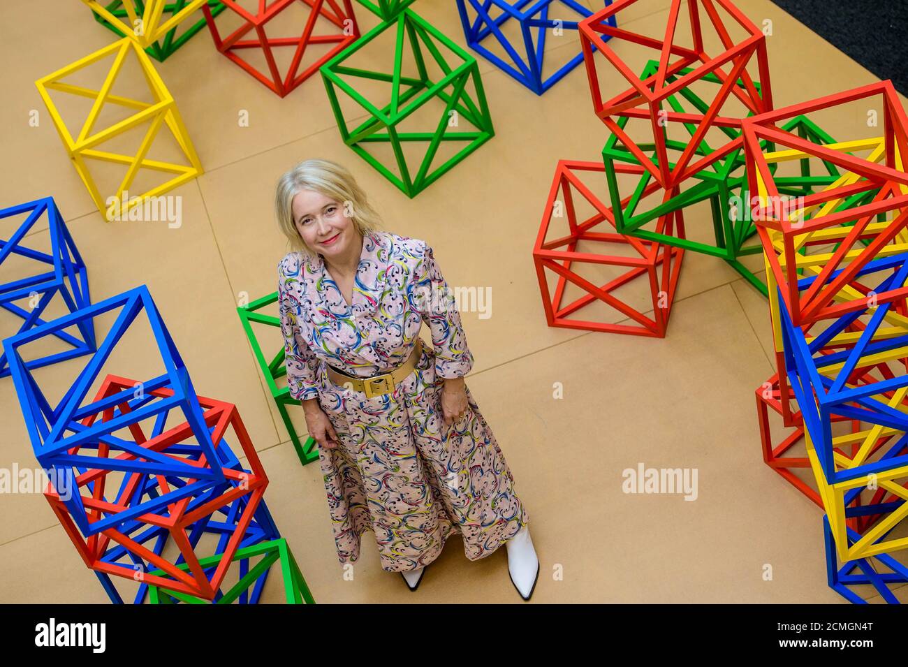 USO EDITORIALE SOLO Justine Simons OBE, Vice Sindaco per la Cultura e le Industrie creative, presenta un'installazione di Rasheed Araeen presso la Biblioteca di Willesden Green nell'ambito della prima BIENNALE DI BRENT, presentata da Brent 2020, London Borough of Culture e che si svolge in spazi pubblici attraverso il Borough dal 19 settembre ?? 13 dicembre 2020, Londra. Foto Stock