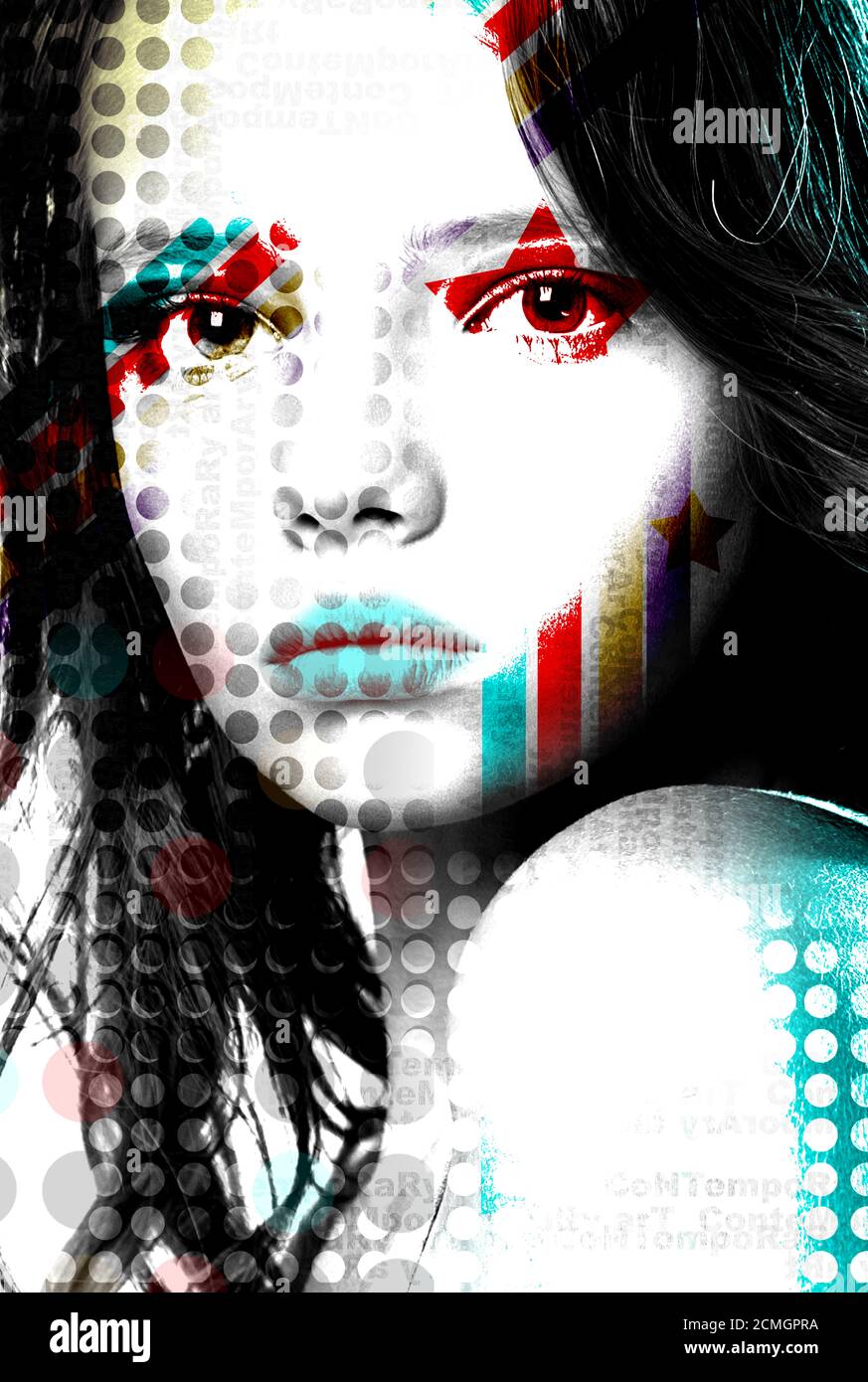 Poster luminoso bella ragazza in stile pop-art. Foto Stock