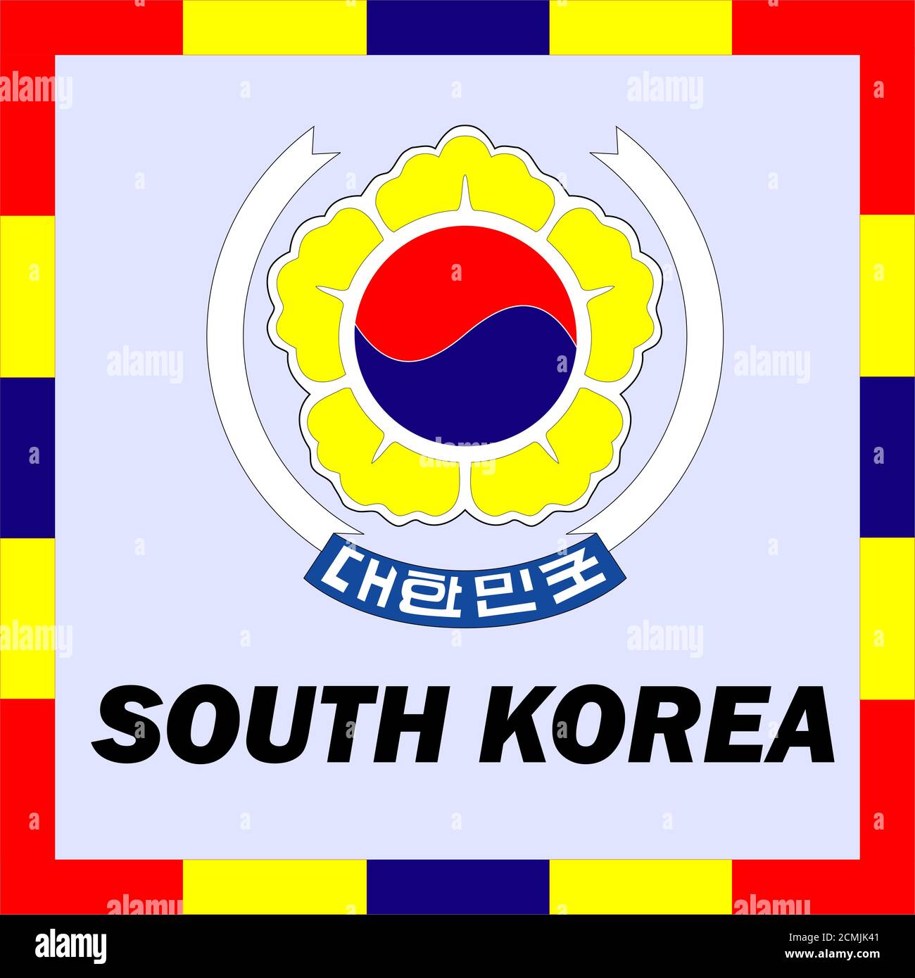 Gazzetta alfieri, bandiera e rivestire di braccio della Corea del Sud Foto Stock