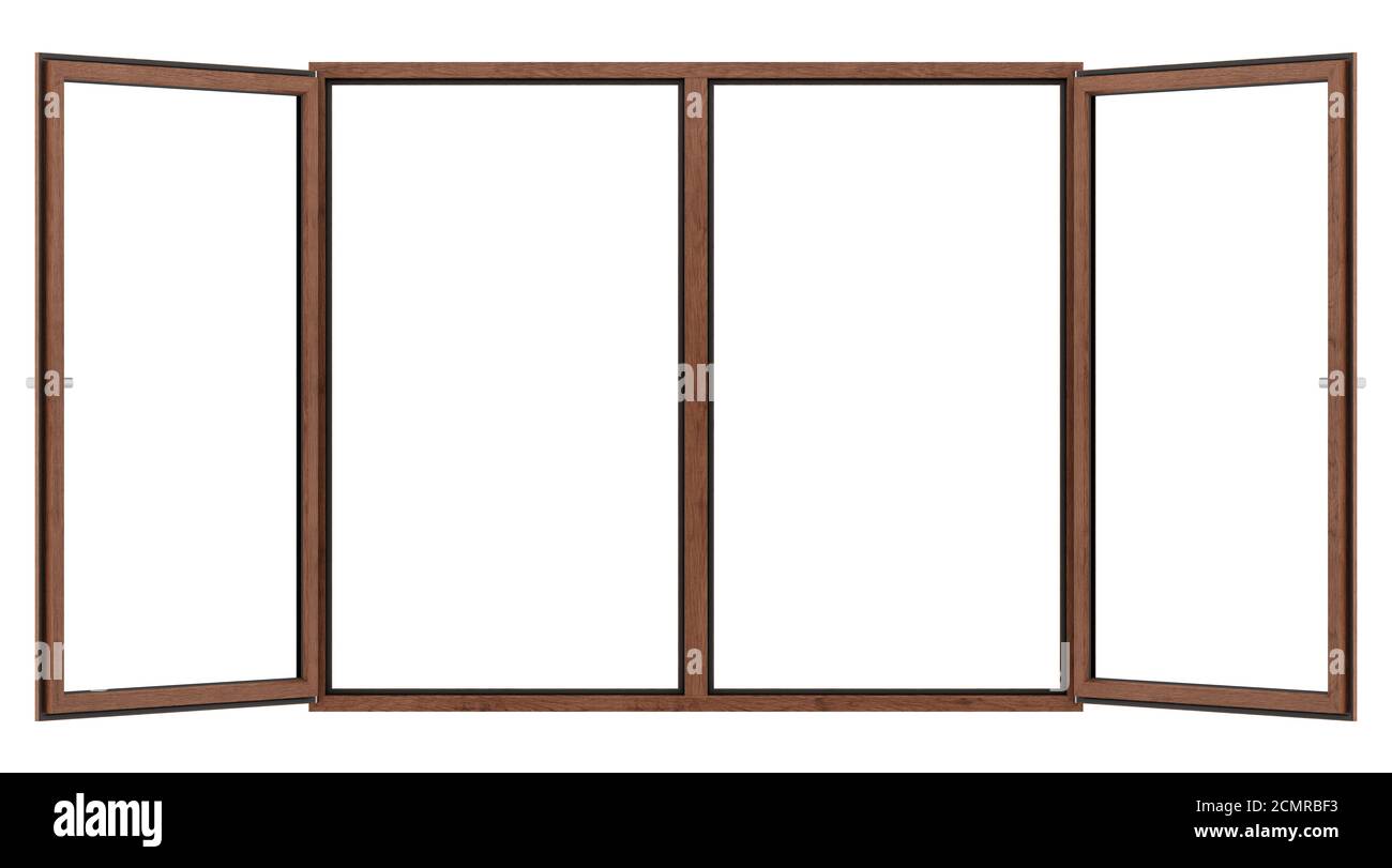 Aprire la finestra di legno isolato su sfondo bianco Foto Stock