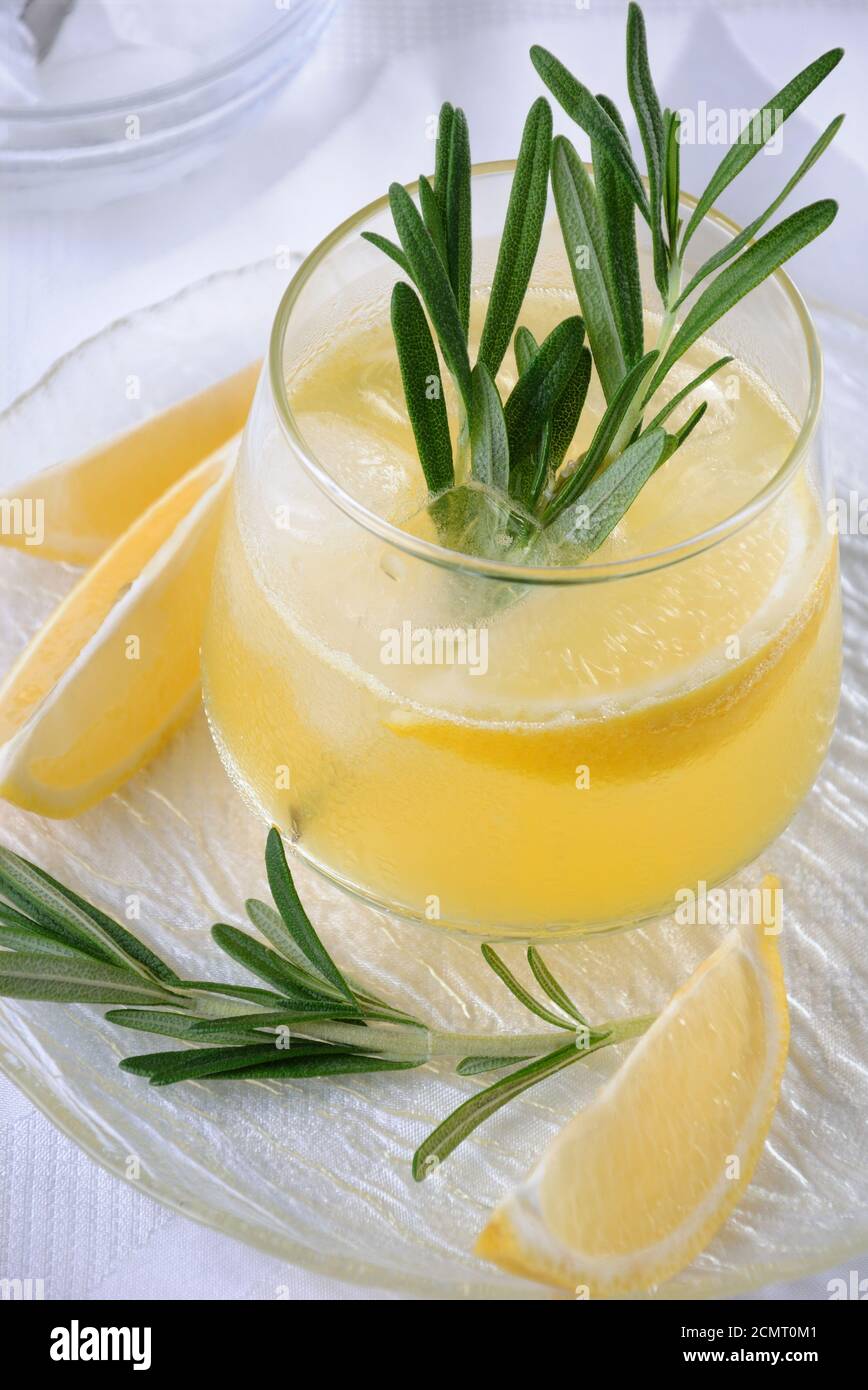 Refrigerate cocktail di vodka e tonico con l'aggiunta di spremuta di succo di limone Foto Stock