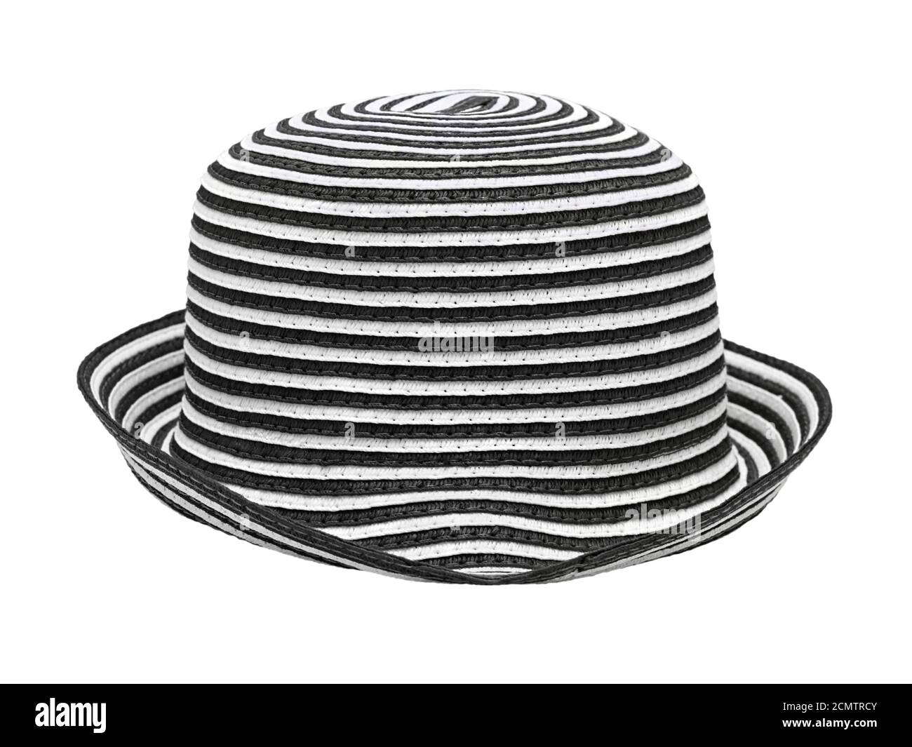 Bianco e nero a strisce hat isolati su sfondo bianco Foto Stock