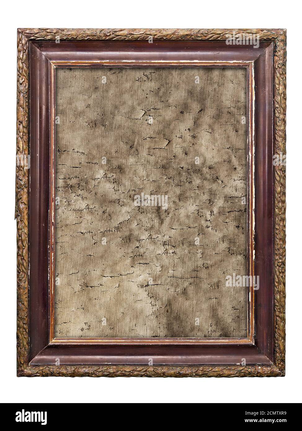 Vecchio cornici con tela incrinato isolati su sfondo bianco Foto Stock