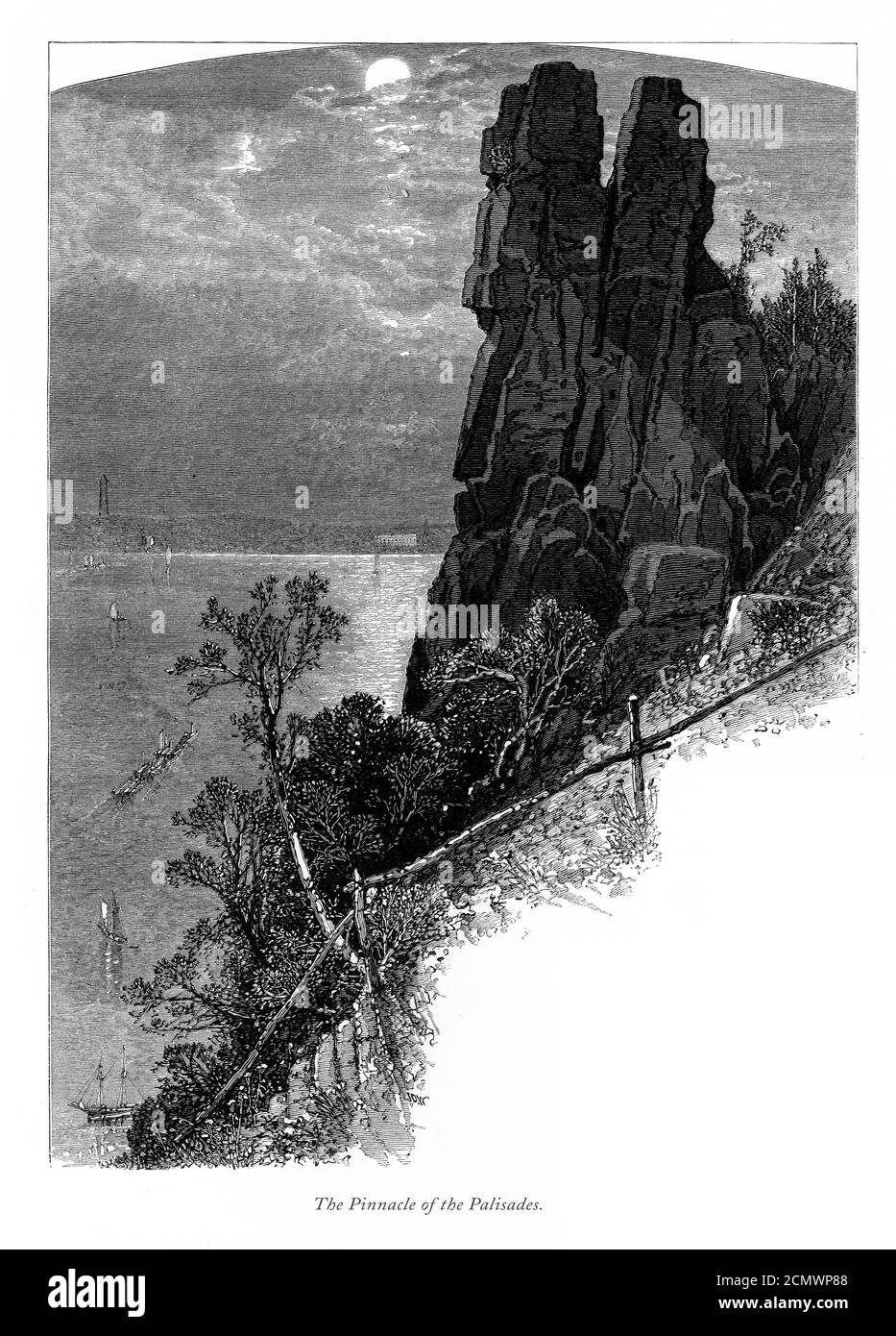 Vintage Pinnacle of the Palisades, Hudson River, New York, Victorian Engraving, 1875 Foto Stock