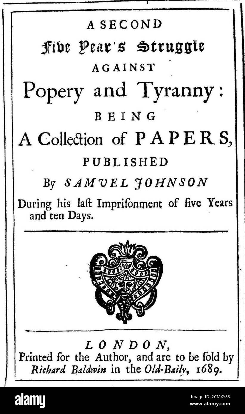 Johnson frontespizio 1689. Foto Stock