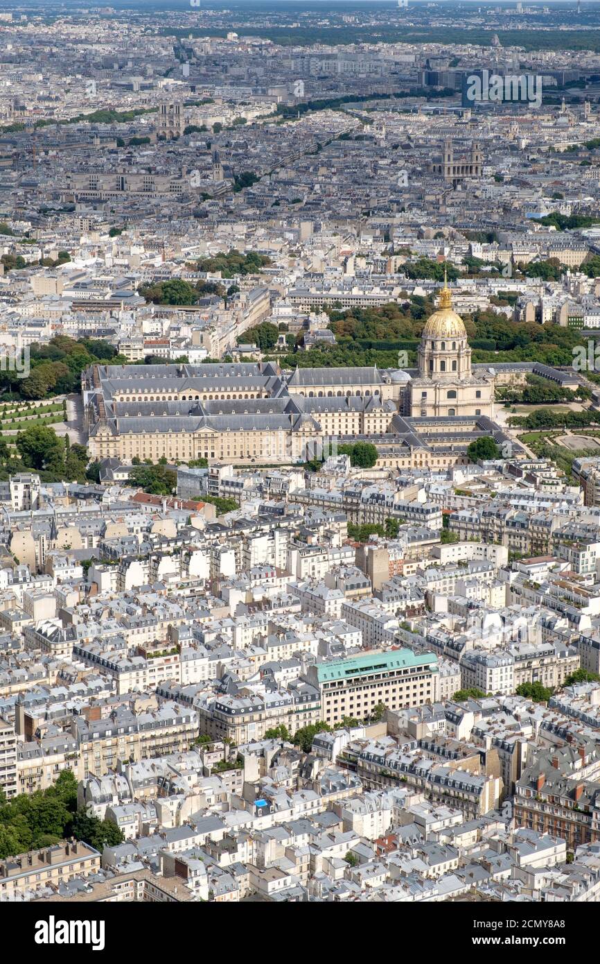 Vista aerea di Parigi con vista su Les Invalides Foto Stock