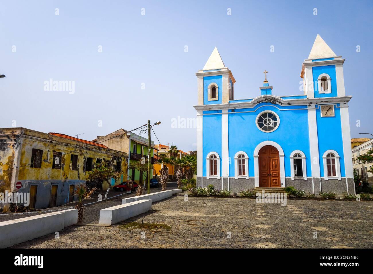 Chiesa Blu a Sao Filipe, Isola di Fogo, Capo Verde Foto Stock