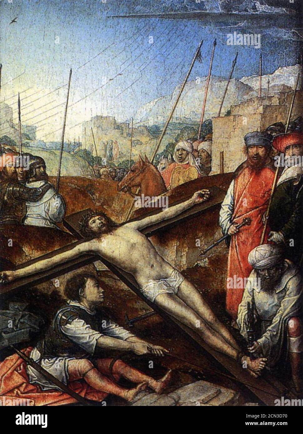 Juan de Flandes - Cristo inchiodato alla Croce Foto Stock