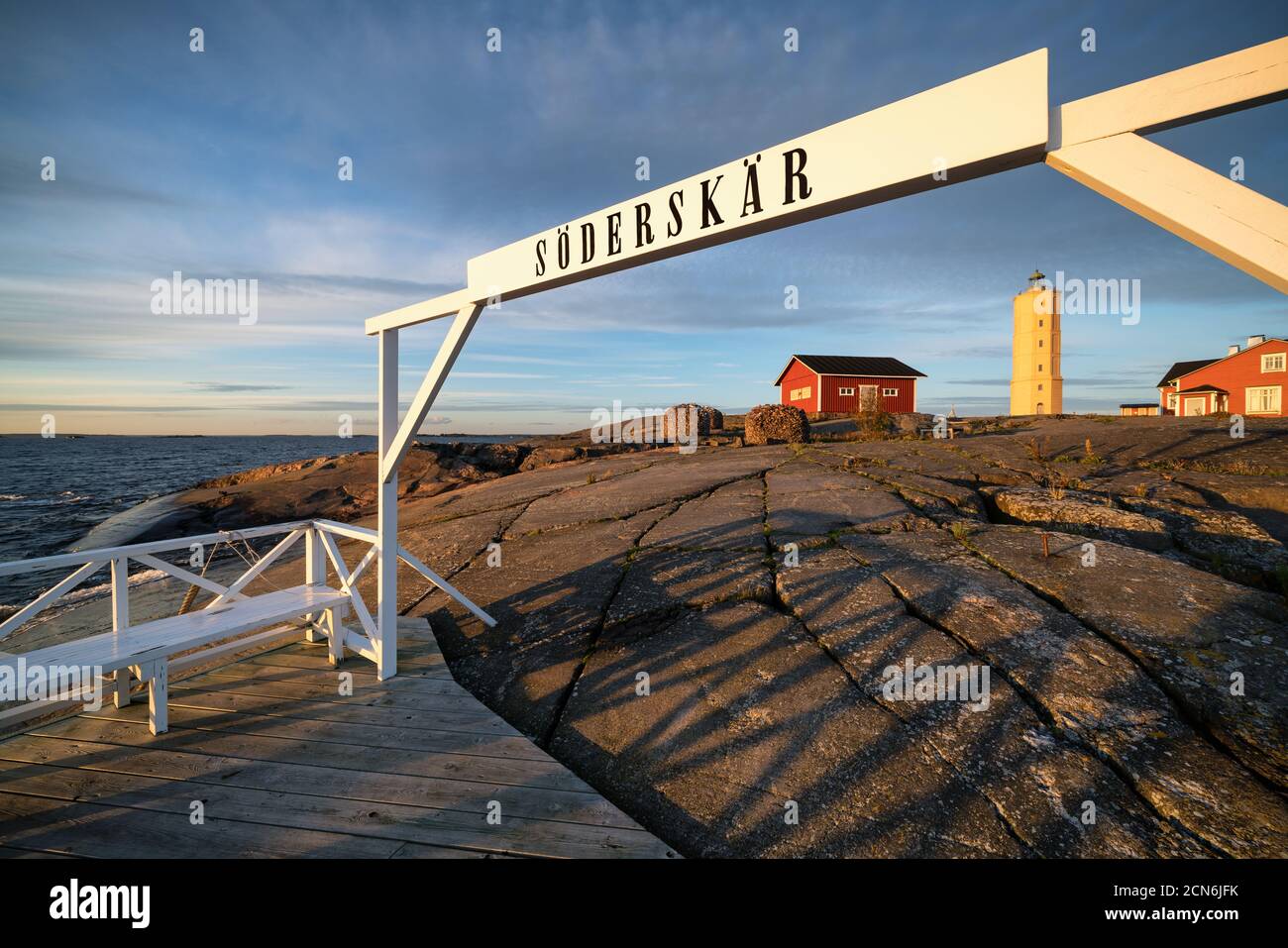 Tramonto al faro di Söderskär, Porvoo, Finlandia Foto Stock