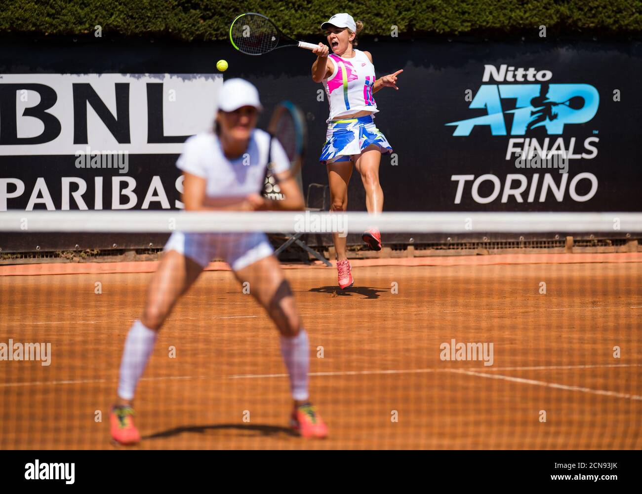 Simona Halep della Romania giocando in doppio con Monica Niculescu al torneo di tennis 2020 internazionali BNL d'Italia WTA Premier 5 il 17 settembre, Foto Stock