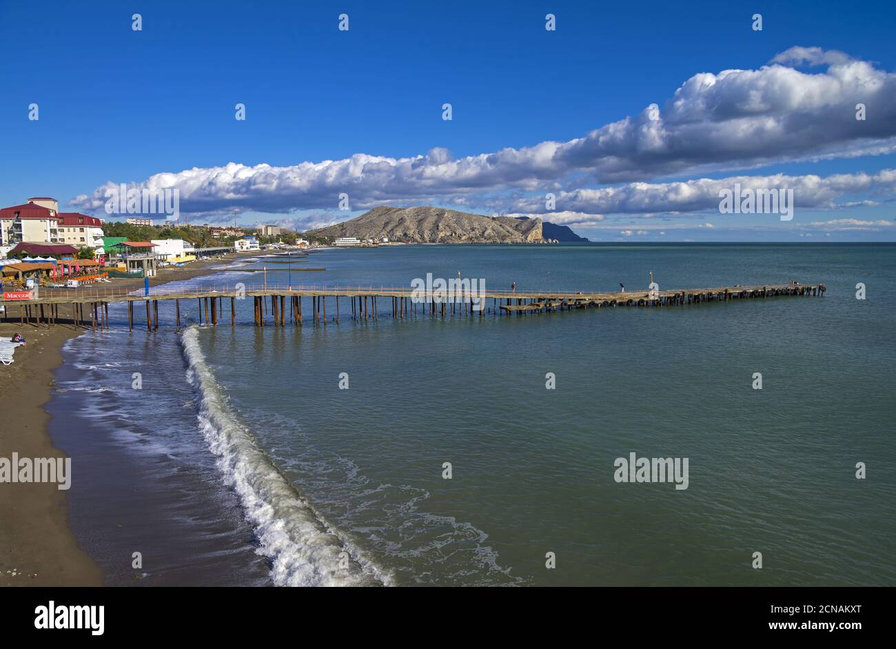 Spiaggia vuota alla fine della stagione. Foto Stock