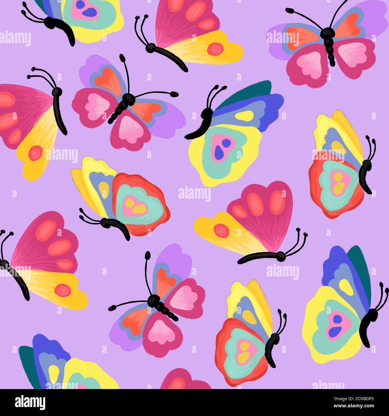 Farfalle con pattern senza cuciture. Farfalla colorata ripetizione sfondo per tessuto, carta da parati, imballaggio. Foto Stock
