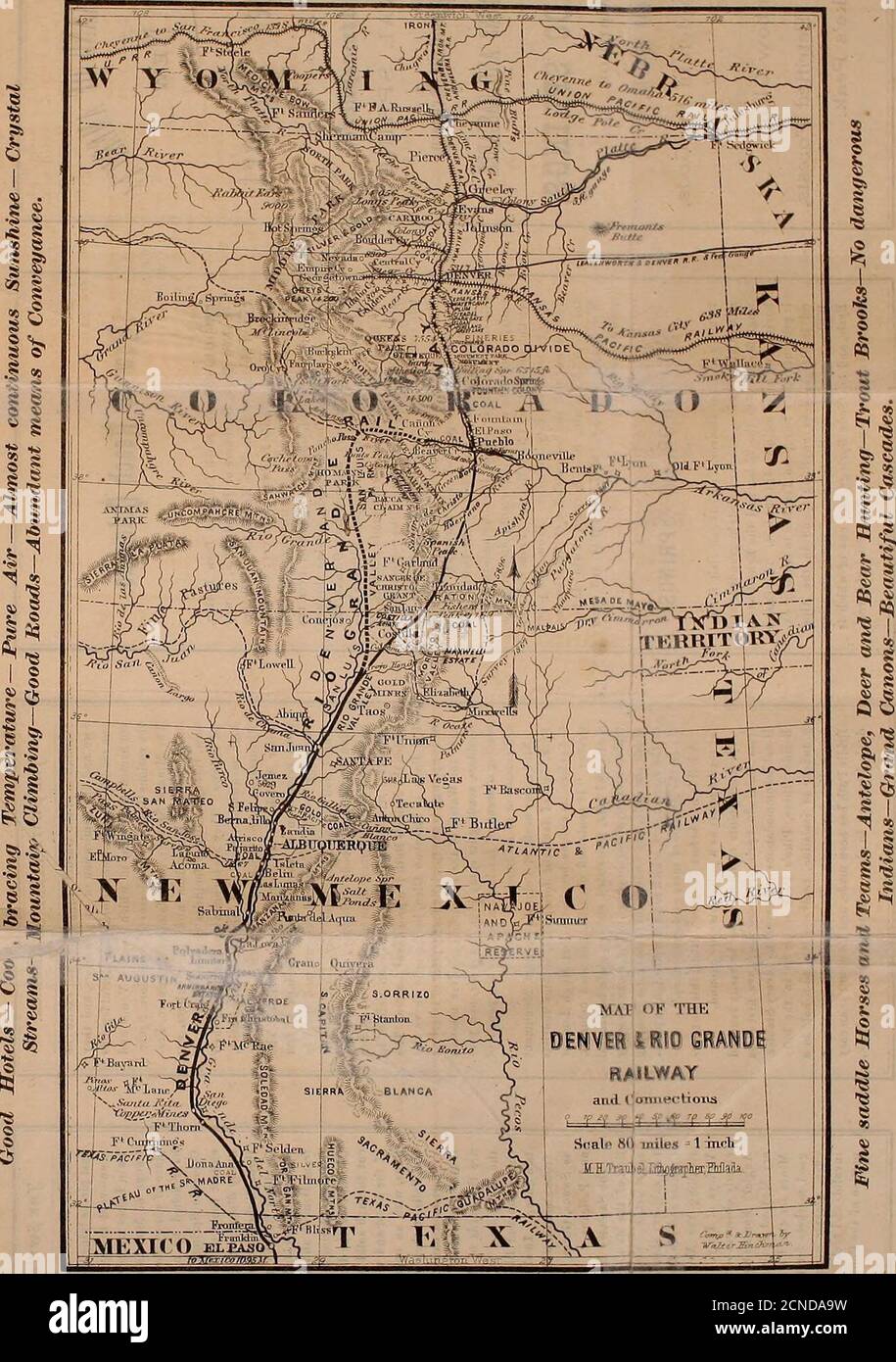 . In tutto il continente e nel mondo . FINO A SWITZEBLAHD OF AMERICA. Splendido paesaggio montano - neve perpetua - la grande linea di trunking a scartamento ridotto nord e sud - la ferrovia di Denver e Rio Grande - sorgenti calde e ColdSoda - sorgenti di zolfo e Chalybeate - Pikes Peak-Monument Park - South Park - Glen Eyrie. Miniere d'oro, d'argento, di piombo, di rame, di ferro e di carbone - Oil WMS-Gulch, Shaft, Tunnel, e Hydraulic Mining - opere di fusione - mulini e opere di amalgama. Foto Stock