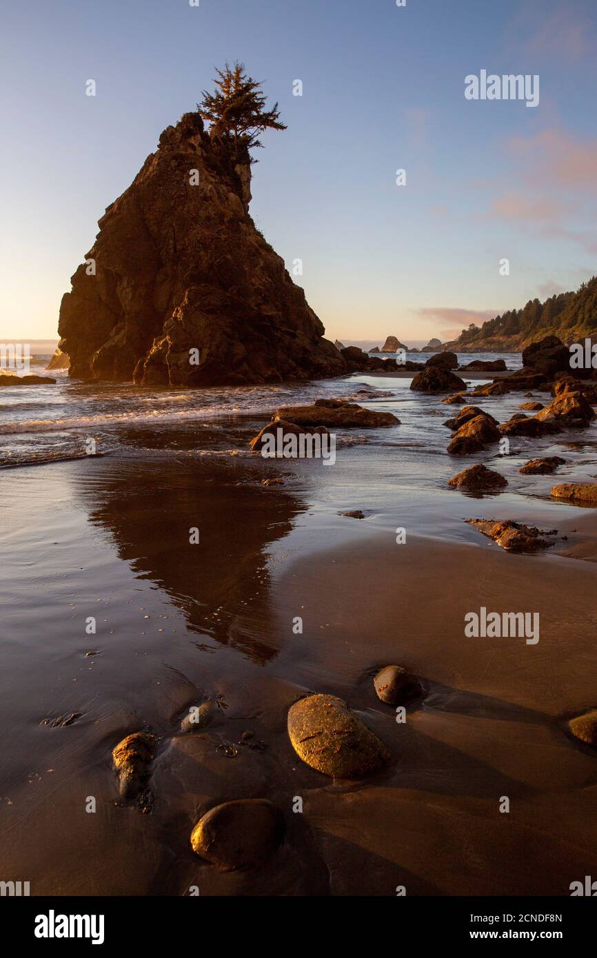 Tramonto a bassa marea su Hidden Beach, Klamath, California, Stati Uniti d'America Foto Stock